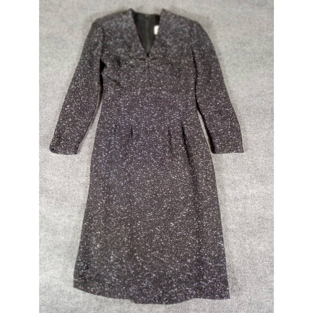 Vintage Jun Ashida Black Pleated Long Midi Dress Size 7 Polyblend Casual